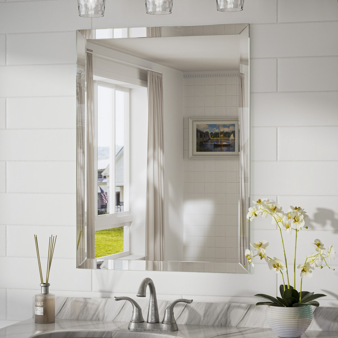 Janica Rectangle Beveled Frameless Bathroom Vanity Mirror Decorative Wall Accent Mirror